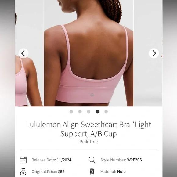 Lululemon Align Sweetheart Bra *Light Support, A/B Cup Pink Tide - Picture 4 of 9